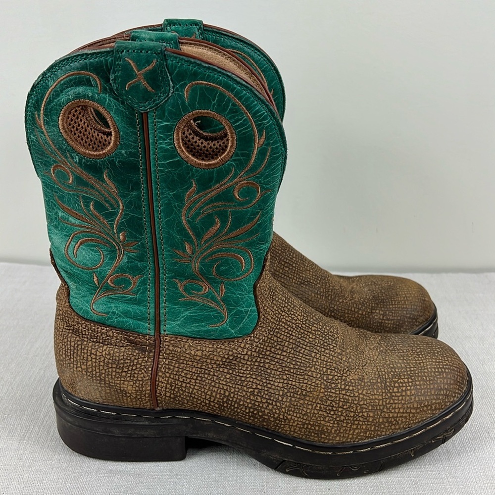Twisted X Boots Womens Size 9 Teal Brown Leather E Z Rider Western Pull On